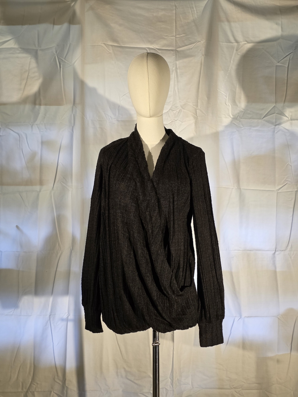 Anthropologie Black Draped Open-Front Ribbed Cardigan